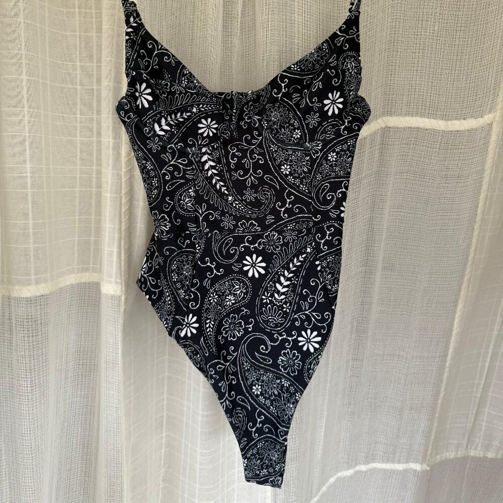 SKATIE Black Floral One-Piece Swimsuit Size Small